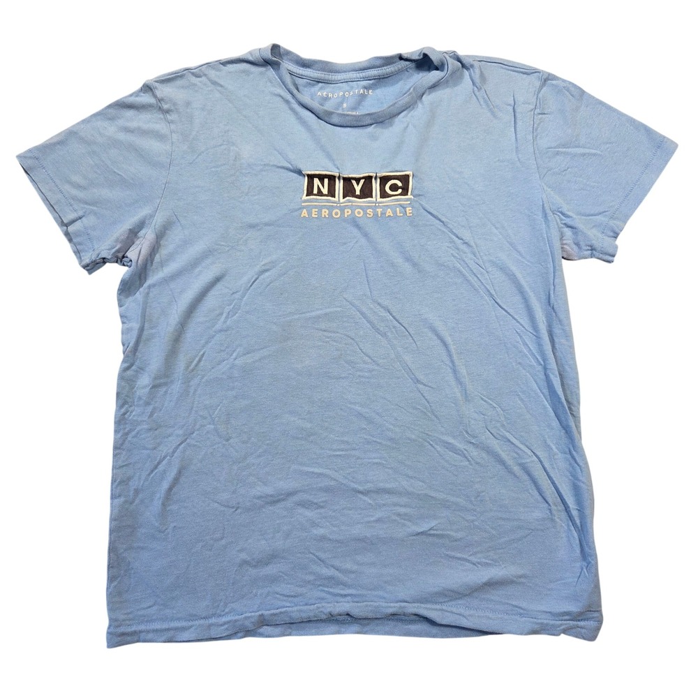 Aeropostale Mens NYC Graphic T-Shirt Light Blue Short Sleeve Cotton Tee Small